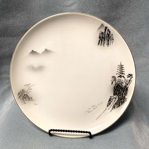 Fukagawa Arita Dinner Plate with Black Mountains and Pagota
